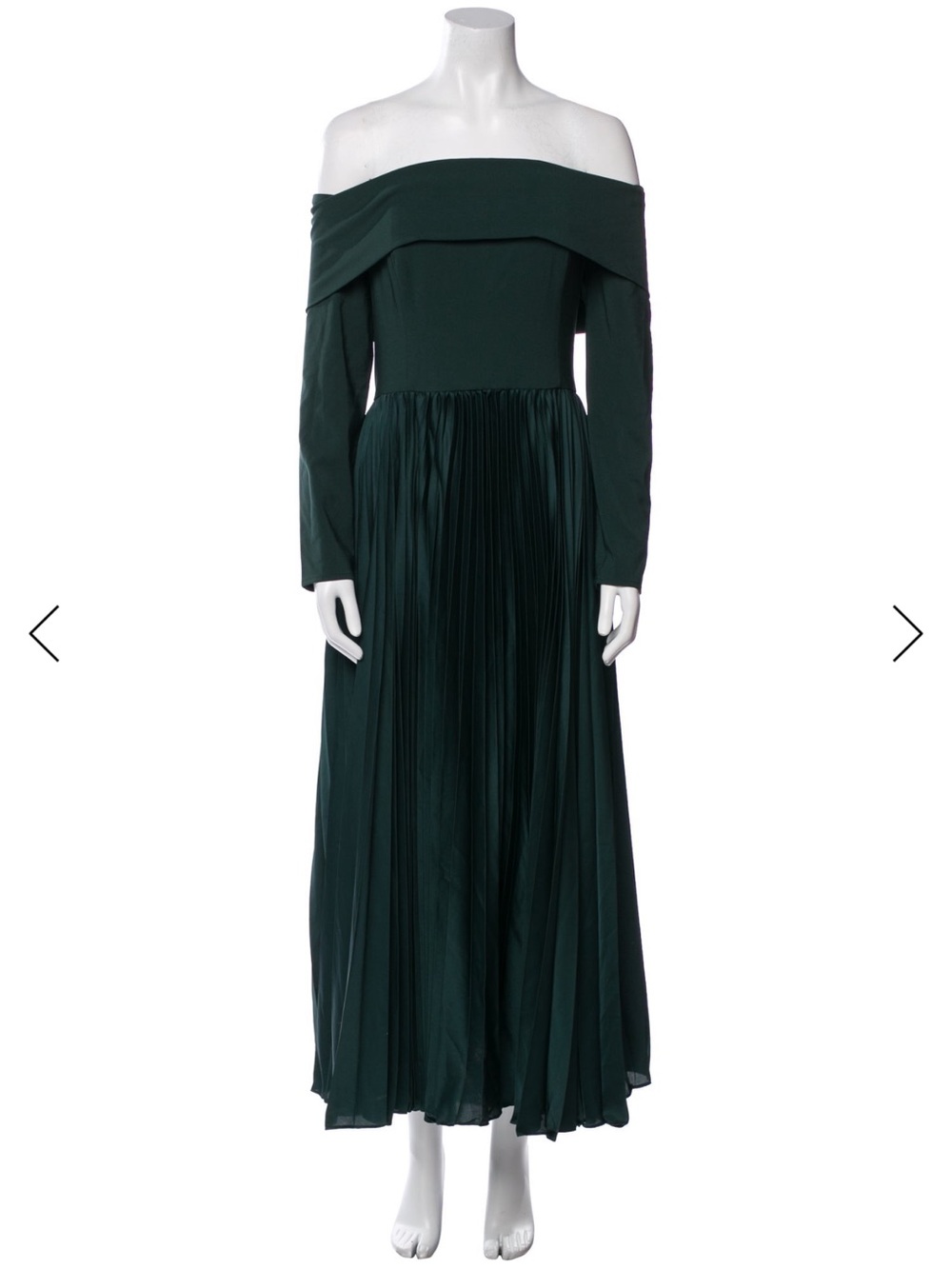 Hutch Off-Shoulder Pleated Maxi Dress in Green